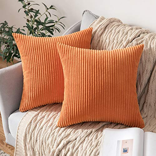 MIULEE 2er Set Kissenbezüge Kord Kissenhülle Dekorative Kissenbezug Sofakissen Couchkissen Dekokissen Zierkissenbezug Deko Kissenhülle mit Verstecktem Reißverschluss 50x50 cm Orange