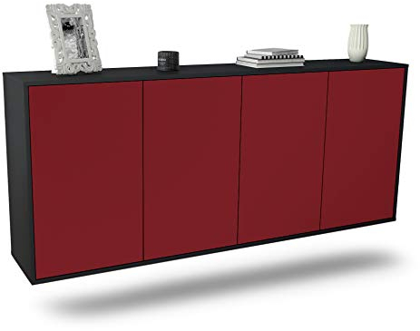 Dekati Sideboard Lakewood hängend (180x77x35cm) Korpus anthrazit matt - Front Rot - Push to Open