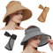 Maylisacc Strohhut Damen, Faltbar Strohhut UV Schutz 50 Sonnenhut Elegant Sommerhut Breite Krempe Visor Cap-Einstellbar, 55-59cm, Stripe+Khaki