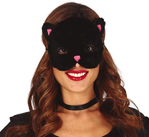 NET TOYS Plüschige Katzenmaske für Damen - Schwarz - Niedliches Frauen-Kostüm-Zubehör Catwoman Halbmaske - Wie geschaffen für Karneval & Mottoparty