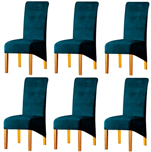 LANSHENG Stretchy XL Stuhlbezüge für Esszimmerstühle, Stretch Spandex mit Gummiband Stuhlbezug,Velvet Large Dining Chair Schonbezüge für Restaurant Hotel Party Bankett (Blaugrün,6er Set (Groß))
