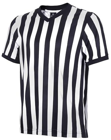 allentian Herren-Schiedsrichter-Shirt, schwarz-weiß gestreift, Schiedsrichter-Trikot, V-Ausschnitt, Schiedsrichteruniform, Basketball, Fußball und Fußball, Weiß/Schwarz, XL