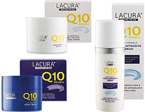 Lacura Q10 Renew Moisturising Face Creams Night plus Day 50 millilitre and Aldi Lacura Renew Q10 Multi Intensive Serum 50 millilitre bundle