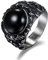JewelryWe Schmuck Retro Herren-Ring, Gotik Fledermaus Bat Band Ring mit schwarzem Onyx, Silber - Größe 57