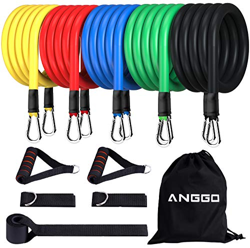 Resistance Bands Fitnessbänder Set Widerstandsbänder - Expander Tubes Rubber Bands 100lbs Fitness Bänder, Griffe, Fußschlaufen, Türanker, Tragebeutel - Ideal für Pilates Krafttraining Physiotherapie