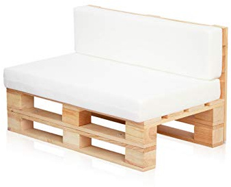 Set aus Palettensofa + Kissen-Set (Sitz + Rückenlehne) (120 x 60 cm, weiß, atmungsaktiv)