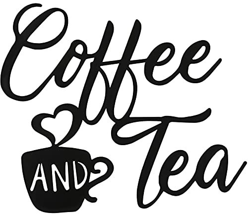 Ferraycle Coffee Sign Coffee and Tea Bar Sign Metal Hanging Wall Art Sign 12 x 10.2 Inch Black Coffee Cup Wall Decor Coffee Bar Letter Sign for Cafe Farmhouse Kitchen (Coffee Tea)