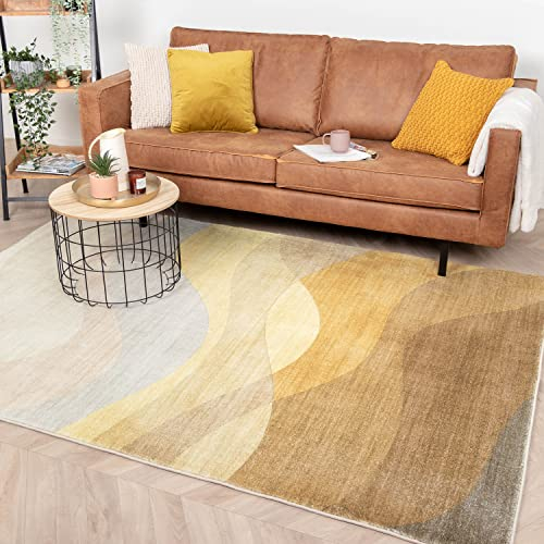 FRAAI | Home & Living Moderner Teppich - Field Gelb - Kurzflor - Gewellt - Boho, Modern, Wohnzimmer, Esszimmer, Schlafzimmer - Carpet
