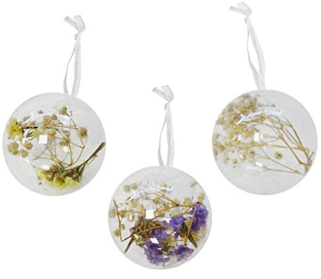zeitzone Christbaumkugeln Klarglas gefüllt mit Trockenblumen 3 Stück Weihnachtskugeln 8 cm