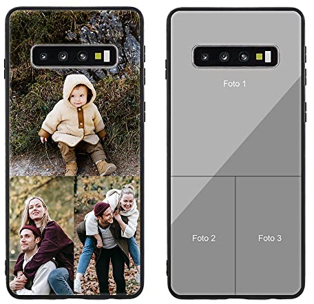 MXCUSTOM Personalisierte Handyhülle für Samsung Galaxy S10, Benutzerdefiniert Gehärtetes Glas Weicher Stoßfänger Hülle mit Eigenem Fotocollage Bild Individuelle Schutzhülle (GHS-TMP048)