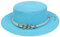 VPbao Panama Elégant Femme Chapeau Melon en Paille Anti Soleil avec Boucle Mariage Cérémonie Soirée Bleu
