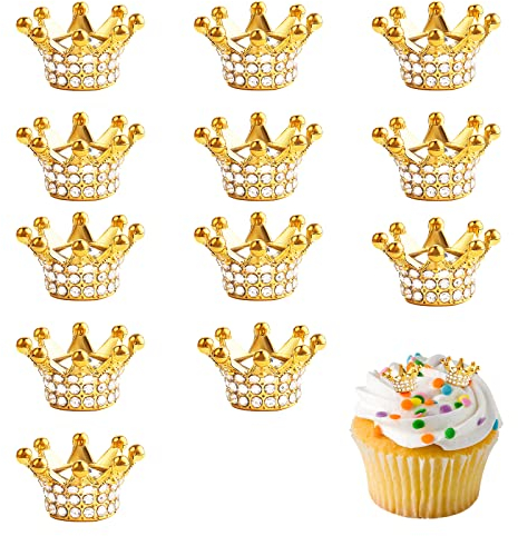 12 Stk Krone Tortenaufsatz, Wiederverwendbare Kuchen Krone Deko Cake Topper, Funkelnde Kleine Krone Zubehör für Schmuck Machen und Basteln (Ca. 1,35 x 2 cm)