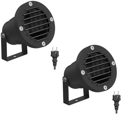 ledscom.de 2 Stück Gartenstrahler DUK, Gitter für außen, IP65, Stecker, schwarz, 1x GU10 max. 15W