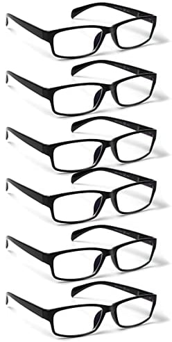 COJWIS Lesebrille 6 Pack herren und Damen Qualität Feder Scharnier Blaulichtfilter Leser Brille(6 Schwarz, 1.75)