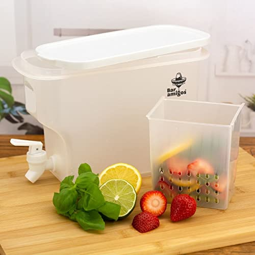 Bar Amigos Wasserspender für Früchte, mit Wasserhahn, 3,5 l, Kunststoff, PETG, für Reisen, Schreibtisch, Getränke, nachfüllbar, ideal für Eistee, Kühlschrank, Camping, Saft, 3,5 Liter