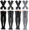 Barrlves 4 Sets Womens Striped Knee High Socks Long Knit Arm Warmers Fingerless Gloves for Halloween Costume, 4sets Solid Black+white+deepgrey+grey, One Size