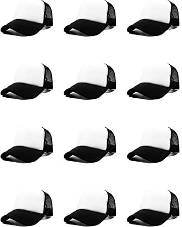 OAKFARM 12 Stück Sublimationsmützen für Männer Blank Trucker Hüte Bulk Snapback Mesh Frauen Baseball Caps DIY Custom 18 Farben, schwarz / weiß