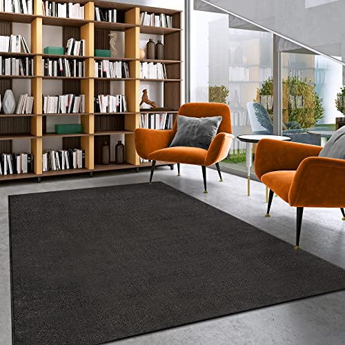 Impression Kurzflor-Wohnzimmerteppich - Schlichte Moderne Teppiche für Schlafzimmer, Büro, Flur, Küche, Kinderzimmer - Dunkelgrau, 60 x 110 cm