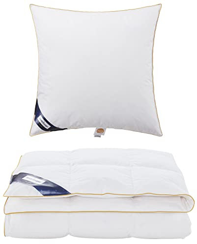 Heidelberger Bettwaren Bettdecke 135x200 cm mit Kissen 80x80 cm | Ganzjahresdecke, Schlafdecke, Daunendecke mit Karo-Steppung | atmungsaktiv, hautfreundlich, hypoallergen | Serie Island