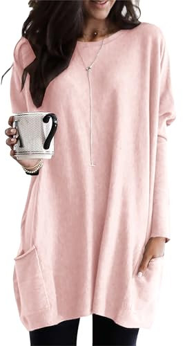 EFOFEI Femme Pullover avec Poche Robe Ample Décontractée Robe Sweat à Imprimé Hiver Robe Sweat Noel Bordeaux Rose S