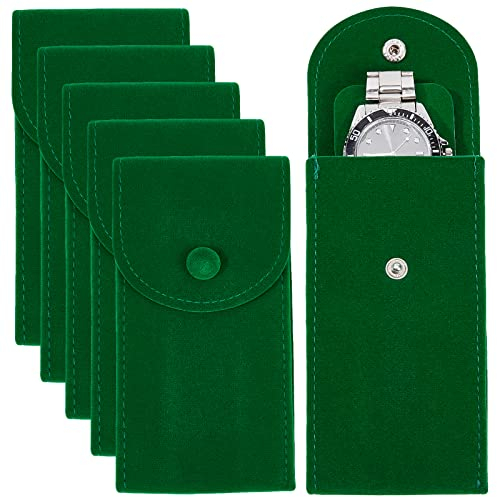NBEADS 6 Stück Samt Uhrenaufbewahrungstasche, Tragbare Einzeluhr Reisetasche Uhrentasche Uhren-Aufbewahrungstasche Uhrenetui Luxus Geschenktasche Mit Druckknopf Für Schmuck Organizer, Grün, 13x6.7 cm