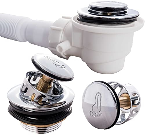 AquaParts Ablaufgarnitur Duschwannen-Siphon mit Badewannenstöpsel | Chrom| Abflussstopfen | Abfluss Stöpsel | Duschkabinen-Siphon | für Planschbecken, Badewanne | verhindert Verstopfung & Gerüche