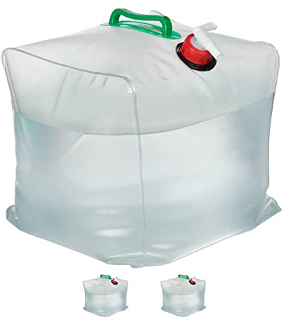 Relaxdays 20L Pack 3 Bidones Plegables, Garrafas Agua Grifo, 2 Asas, Plástico sin BPA, No Alteran el Sabor, Transparente