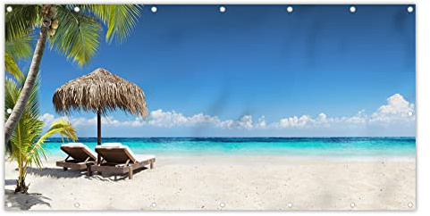 MuchoWow® Balkon Sichtschutz Sichtschutzmatte Balkonbanner Abdeckung für Terrasse Balkon Windschutz Blickdicht Wetterfest 200x110 cm Strand - Sonnenschirm - Meer