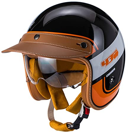 Vintage Jet-Helm · Motorrad-Helm Roller-Helm Scooter-Helm Moped Mofa-Helm Chopper Retro Vespa Vintage Pilot Biker Helmet · ECE Zulassung mit Visier Offenem Gesicht Helm E,L