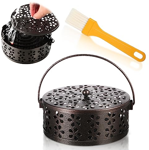 Support en spirale de moustique - Métallique - Avec pinceau - Rétro - En métal creux - Bronze