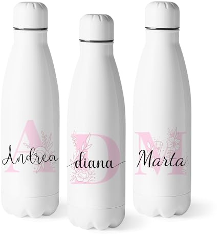 Zumo Digital Botella Térmica Personalizada con Nombre, Botella de Agua 500ml Acero Inoxidable con Iniciales de Doble Pared Sin BPA, Regalos Originales para Mujer (Modelo 3)