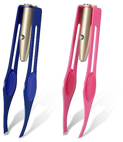 Heyu-Lotus Lot de 2 pinces à épiler avec lumière LED - Pour épilation des poils - Avec outils légers - En acier inoxydable - Pour homme et femme - Pour épilation de précision des sourcils et des cils
