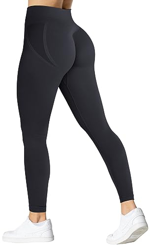 TAYOEA Scrunch Butt Legging Gym Workout Sporthose Blickdicht Sport Booty Lifting Leggings Nahtlose Hohe Taille Fitnesshose,Kohlen schwarz,M