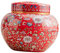F Fityle Keramik-Ingwerglas-Blumenvase mit Deckel, 800 ml Fassungsvermögen, Ornament, Mehrzweck-Schreibtischvase im chinesischen Stil, Teedose für Esszimmer, Rot