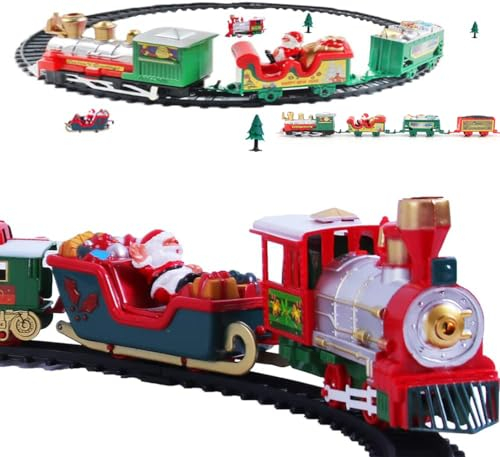 Swkangrd Classico Locomotiva a Vapore,Treno Elettrico di Natale,Decorazione Natalizia, con vagoni Animati e binari,Mini Trenino Regalo per Bambini