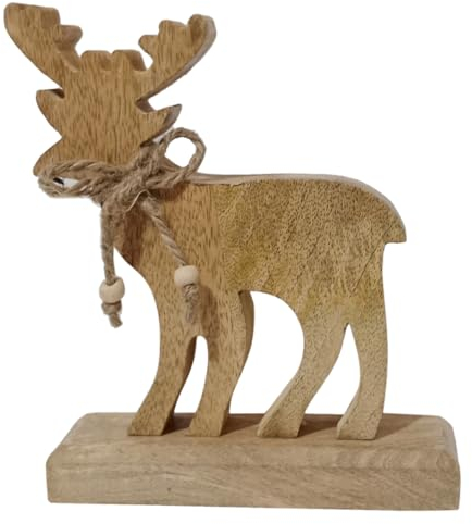 ZauberDeko Rentier Figur Stehend Braun Holz Hirsch Weihnachten Deko 18cm H