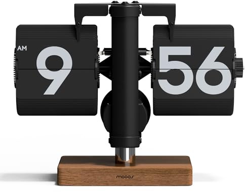 mooas Classic Modern Wood Mini Flip Desk Clock (Black), Retro Vintage Analog Design Auto Flip Clock Table Clock Large Number Battery Powered, Ideal for Home Office School Hotel Café