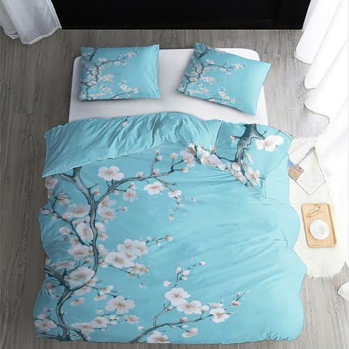 ECOTOS Bettwäsche Mandelblüte, Bettbezug 200x200 Van Gogh Stil, Weich & Bügelfrei & Atmungsaktiv Mikrofaser Wendebettwäsche & 2 Kissenbezug 80x80, Bettwäsche-Sets mit Reißverschluss