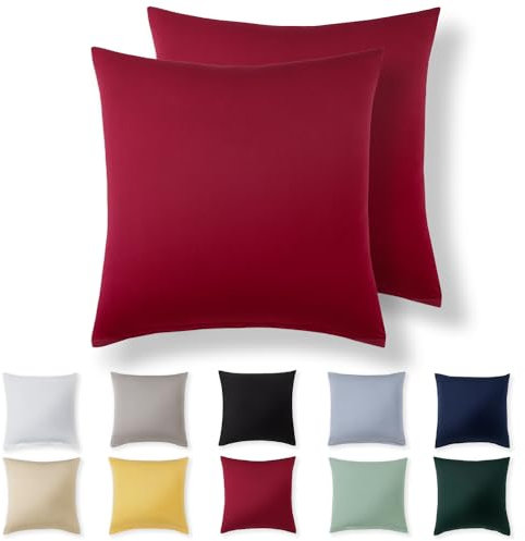 Alreya Kissenbezug 40 x 40 cm (2er Set) - Rot - 100% Jersey Baumwolle - Kissenhülle für Kissen 40x40 cm, Jersey Kopfkissenbezüge, Superweicher Kissenbezüge 40x40 mit Reißverschluss