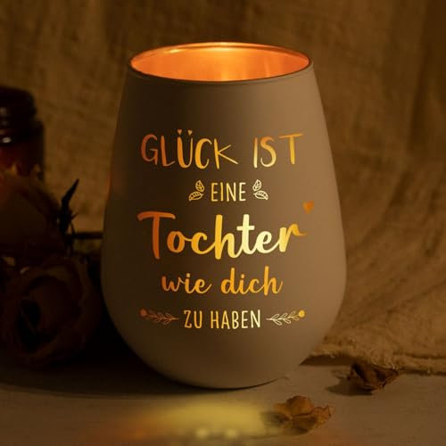Juratar Windlicht Mit Gravur - Geschenk für Tochter, Teelichthalter Geburtstagsgeschenk, Graviertes Glas Mutter-Tochter Geschenk