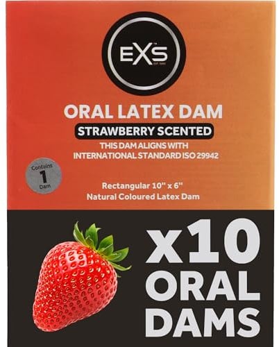 EXS Oralsex-Zahnschutz (Erdbeere – 10er-Pack) Ultradünne, parfümierte Mundschutzfolien, 10 x 6 Zoll, vegan – Deutsch entwickelte Zahnschutzfolien