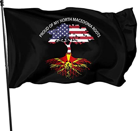 Flagge „Stolz auf meine Wurzeln in Nordmazedonien, 90 x 150 cm, lebendige Farbe und UV-beständig, Wandflaggen, Banner für den Innen- und Außenbereich