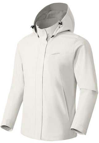 Pioneer Camp Veste de pluie pour femme, imperméable, légère, respirante, coupe-vent, veste d'extérieur avec capuche amovible, beige abricot, M