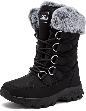 HOBIBEAR Schneestiefel für Frauen Wasserdichte Wanderstiefel für Damen Winterstiefel Warm(EU 39,Ganz schwarz)