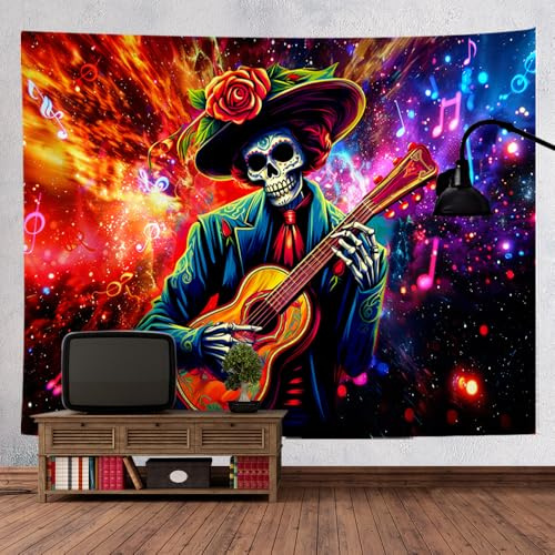 YHXBD Halloween-Totenkopf-Wandteppich, Schwarzlicht-Horror-Pilz-Skelett-Poster, Gruseliges Hippe-Raumdekor, Schlafzimmer, UV-reaktive Wandbehang,A-07,200x150cm