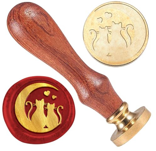 DELORIGIN Siegelstempel Mit Aufschrift Katzenliebe Geprägter Stempel Der Mond Siegelung Abnehmbarer 25mm Messing Wachssiegel Stempelkopf Für Hochzeitseinladungen Umschläge Geschenkverpackungen Dekor