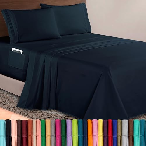 Elegant Comfort Luxurious 1500 Premium Hotel Quality Microfiber 4-Piece Sheet Set, 18-24 Inches Deep - Extra Deep Pocket Sheets - Ultra Soft 4PC Deep Pocket Sheets, Twin/Twin XL, Black