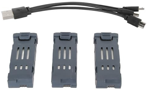 QANYEGN 3 Stück 3,7 V 600 mAh UAV-Lithiumbatterie, RC-Drohnen-Lithiumbatterie, leistungsstarke Quadrocopter-Lithiumbatterie mit Ladekabel für E58 E68 JY109 998PRO