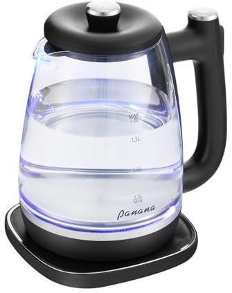 Panana Electric Kettle 1.8L,1200W Fast Boil Glass Kettle with Blue LED, Auto Shut-Off and Boil-Dry Protection, BPA-Free, Heat Resistant Handle