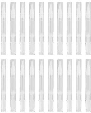 Lot de 20 stylos à vis transparents - 3 ml - Stylo à huile pour ongles avec pointe pinceau - Stylo d'huile cuticule vide - Applicateurs pour gloss à lèvres rechargeable, vernis à ongles, croissance